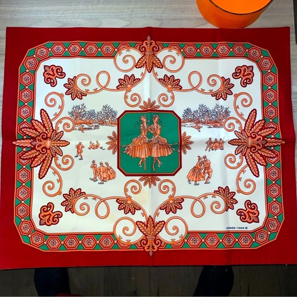 Hermès Paris Red and Orange cotton Scarf in Hermes Box-A True Treasure